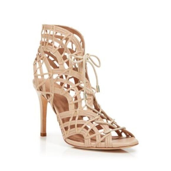 JOIE Shoes - JOIE Womens Beige Caged Padded Leah Almond Toe Stiletto Leather Heeled Sandal 37